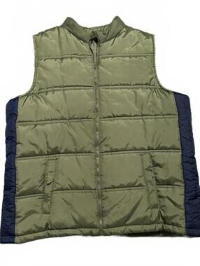 Men's Sideout Y2K Green And Navy Streetwear Puffer Vest Size XXL